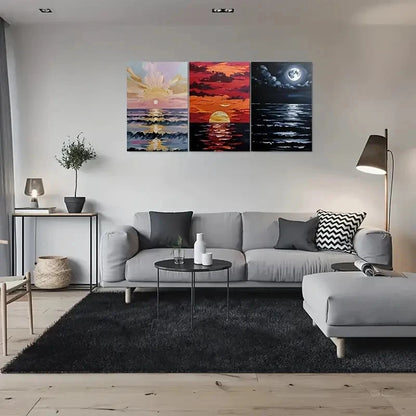 3pcs Ocean Sunset to Moonlit Night Metal Print Ready to Hang Art