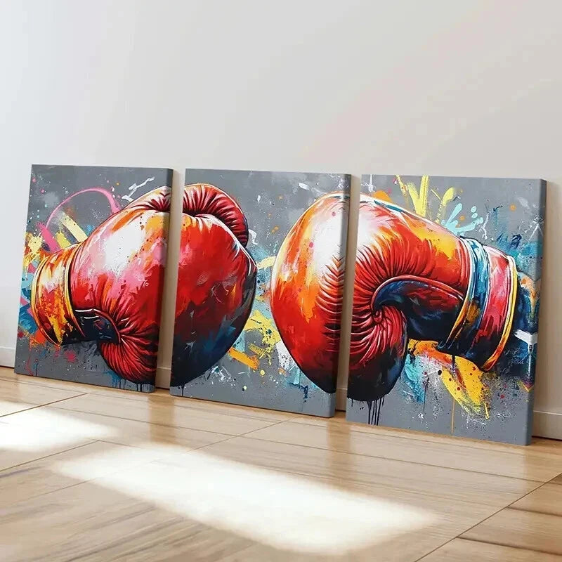 3pcs Abstract Graffiti Art of Boxing Gloves Wall Art Set Canvas Framed 40x60cm - High Quality Print 100% Australian Made Wall Canvas Ready to Hang