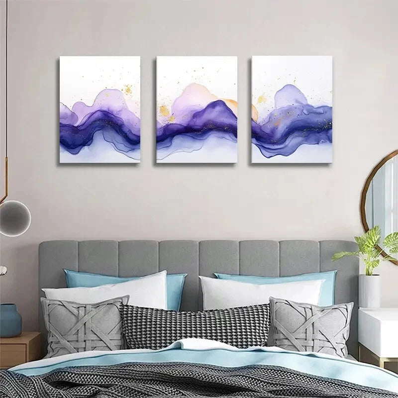 3pcs Modern Ink Mountain Landscape Metal Print Ready to Hang Art