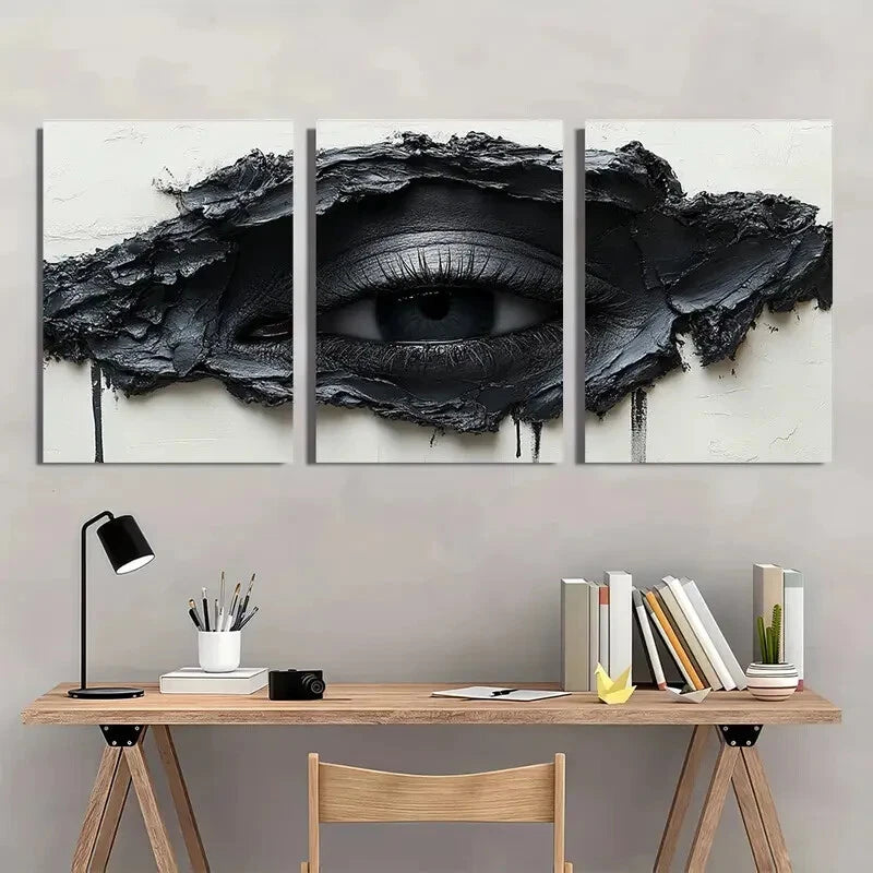 3pcs Black Eyes Abstract Black and White Metal Print Ready to Hang Art