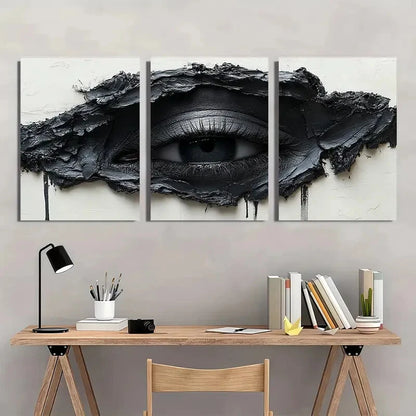 3pcs Black Eyes Abstract Black and White Metal Print Ready to Hang Art