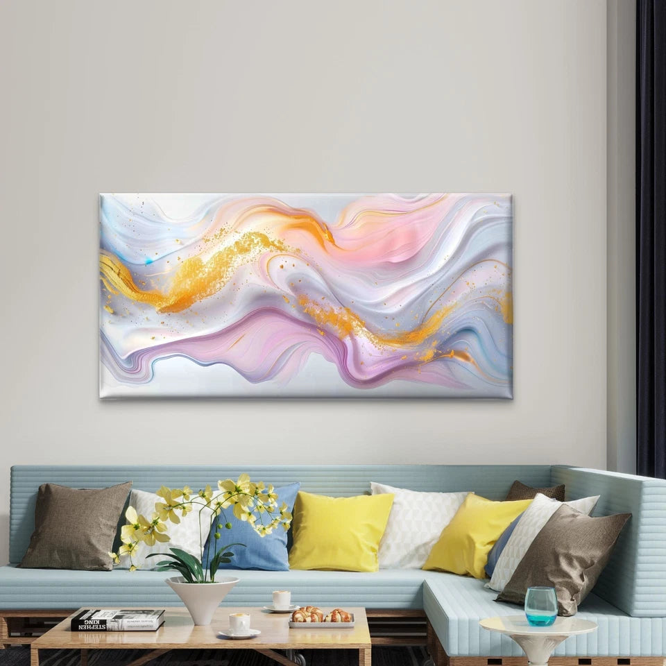 White And Gold Swirling Abstrac Wall Art Canvas Office Home Room Framed 120x60cm
