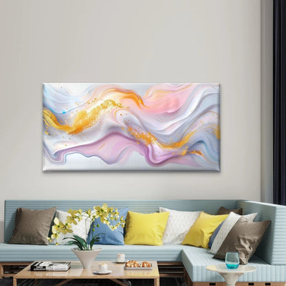 White And Gold Swirling Abstrac Wall Art Canvas Office Home Room Framed 120x60cm