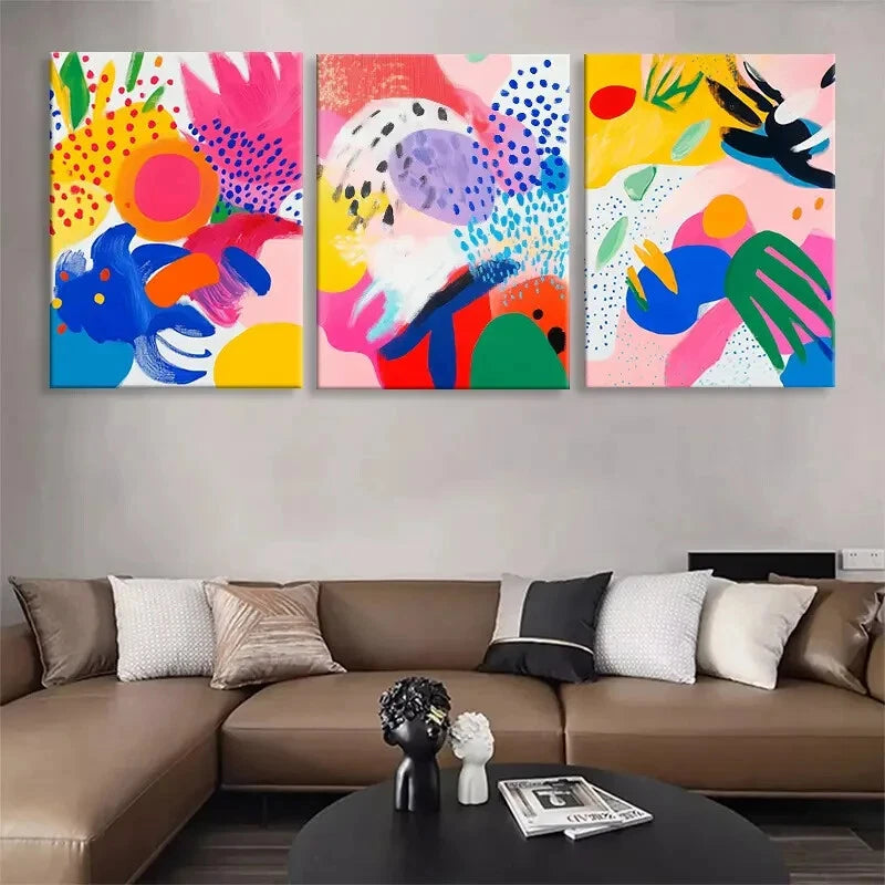 3pcs Three Colorful Abstract Geometric Perfect Wall Art Set Canvas Framed 40x60cm - High Quality Print 100% Australian Made Wall Canvas Ready to Hang