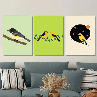 3pcs Modern Minimalist Bird Vibrant Green White Wall Art Set Canvas Framed 50x70cm - High Quality Print 100% Australian Made Wall Canvas Ready to Hang