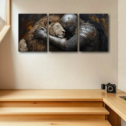 3pcs Lion Modern Painting Animal Themed Metal Print Ready to Hang Art