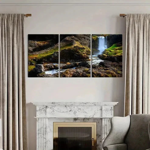 3pcs Creek Mountains and Waterfall Wall Art Canvas Unframed – High Quality Print 100% Australian Made Wall Canvas
