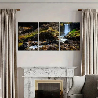 3pcs Creek Mountains and Waterfall Wall Art Canvas Unframed – High Quality Print 100% Australian Made Wall Canvas