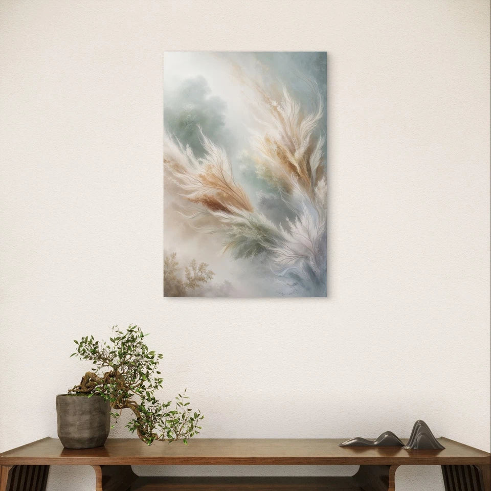 Soft Botanical and Feather Neutral Minimalist 40x60cm Metal Print Ready to Hang