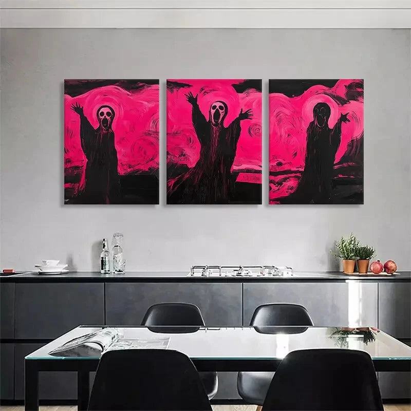 3pcs Bold Pink and Black Scream Décor Perfect Wall Art Set Canvas Framed 40x60cm - High Quality Print 100% Australian Made Wall Canvas Ready to Hang
