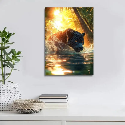 Vibrant Colors Scene of Panther Splashing Painting 40x60cm Metal Print Ready to Hang