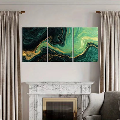 3pcs Teal & Golden Abstract Swirl Pattern  Wall Art Set Canvas Framed 60x90cm - High Quality Print 100% Australian Made Wall Canvas Ready to Hang