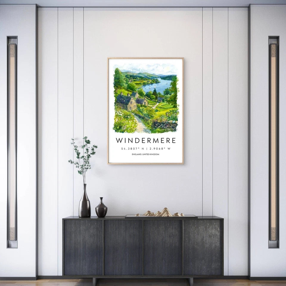 Peaceful View Of English Lake Windermere Travel Poster Print Wall Art - Bella Home Decor