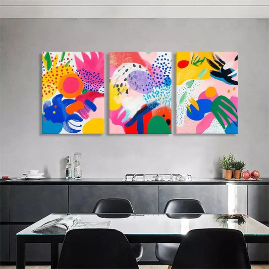 3pcs Three Colorful Abstract Geometric Perfect Wall Art Set Canvas Framed 40x60cm - High Quality Print 100% Australian Made Wall Canvas Ready to Hang
