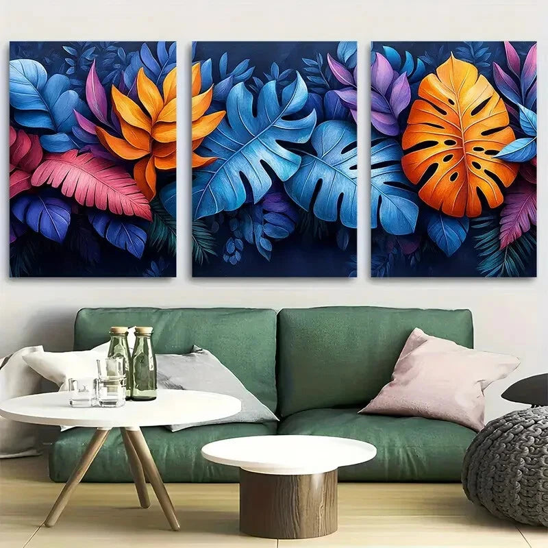 3pcs Vibrant Tropical Leaf Jungle Scene Metal Print Ready to Hang Art