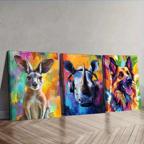 3pcs Three animals Wall Art Set Canvas Unframed - High Quality Print 100% Australian Made Wall Canvas