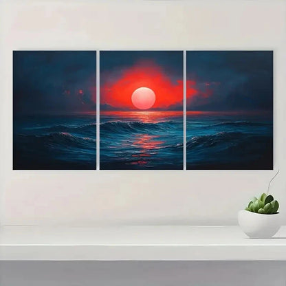 3pcs Mid Century Modern Sunset Wall Art Set Canvas Framed 50x70cm - High Quality Print 100% Australian Made Wall Canvas Ready to Hang