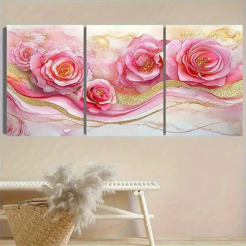 3pcs Elegant Pink Roses Wall Art Set Canvas Unframed - High Quality Print 100% Australian Made Wall Canvas