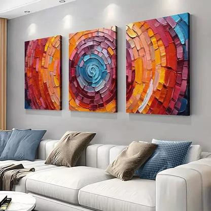 3pcs Vibrant Geometric Stone Brick Circular Wall Art Set Canvas Framed 50x70cm - High Quality Print 100% Australian Made Wall Canvas Ready to Hang - Bella Home Decor