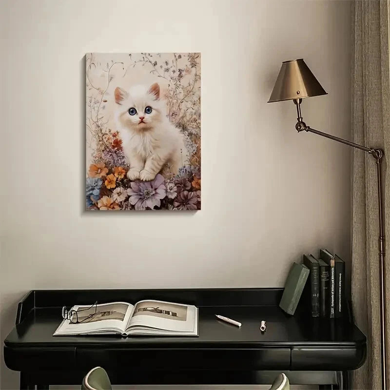 Cute Ragdoll Kitten with Flowers & Plants 40x60cm Metal Print Ready to Hang