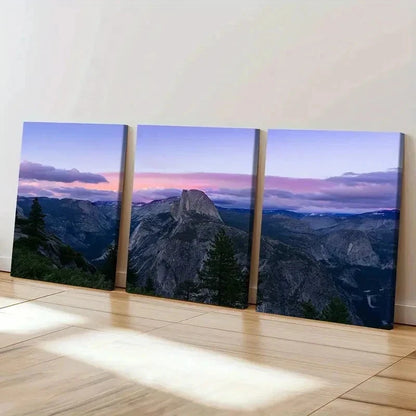 3pcs Mountain Vibrant Purple Sunset Wall Art Set Canvas Framed 40x60cm - High Quality Print 100% Australian Made Wall Canvas Ready to Hang