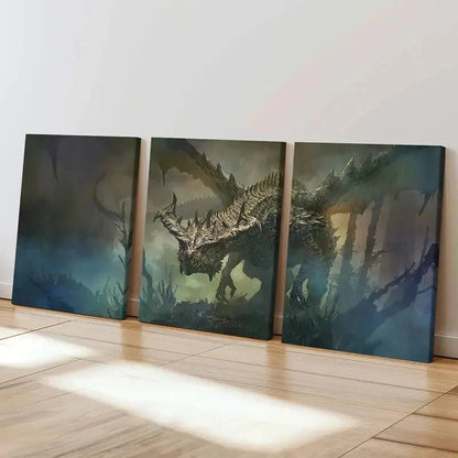 3pcs Fantasy Creatures & Dragons Wall Art Set Canvas Framed 40x60cm - High Quality Print 100% Australian Made Wall Canvas Ready to Hang