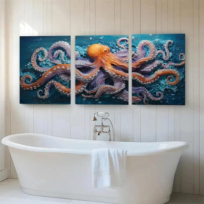 3pcs Vibrant Octopus Deep Sea Tentacle Perfect Wall Art Set Canvas Framed 40x60cm - High Quality Print 100% Australian Made Wall Canvas Ready to Hang