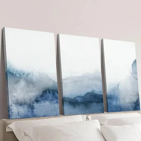 3pcs Modern Blue and Gray Neutral Earth Tone Wall Art Canvas Unframed – High Quality Print 100% Australian Made Wall Canvas