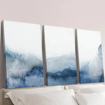 3pcs Modern Blue and Gray Neutral Earth Tone Wall Art Canvas Unframed – High Quality Print 100% Australian Made Wall Canvas