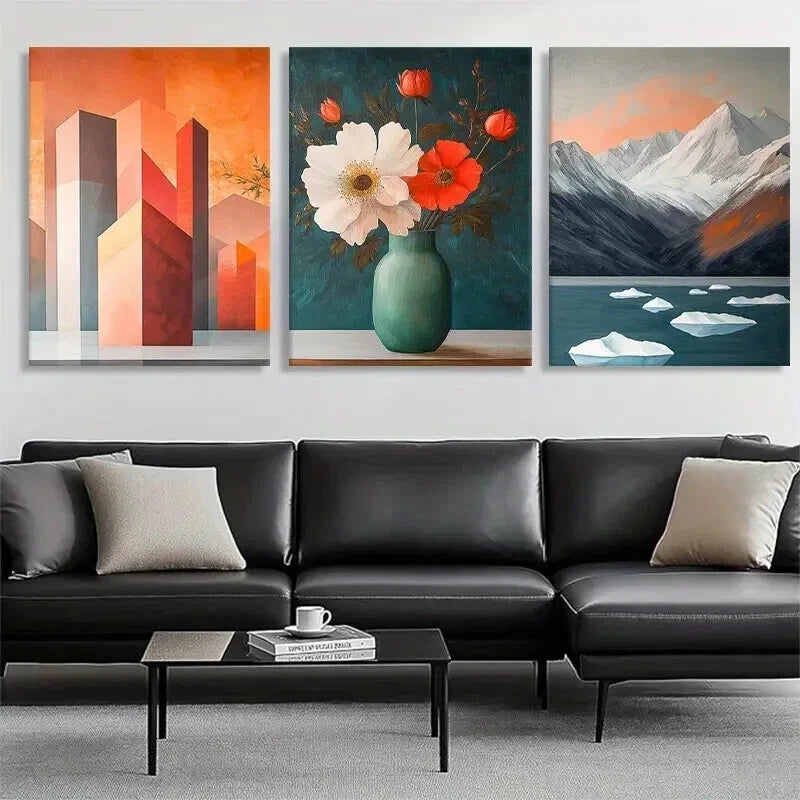 3pcs Modern Abstract Shapes Nature Perfect Wall Art Set Canvas Framed 40x60cm - High Quality Print 100% Australian Made Wall Canvas Ready to Hang
