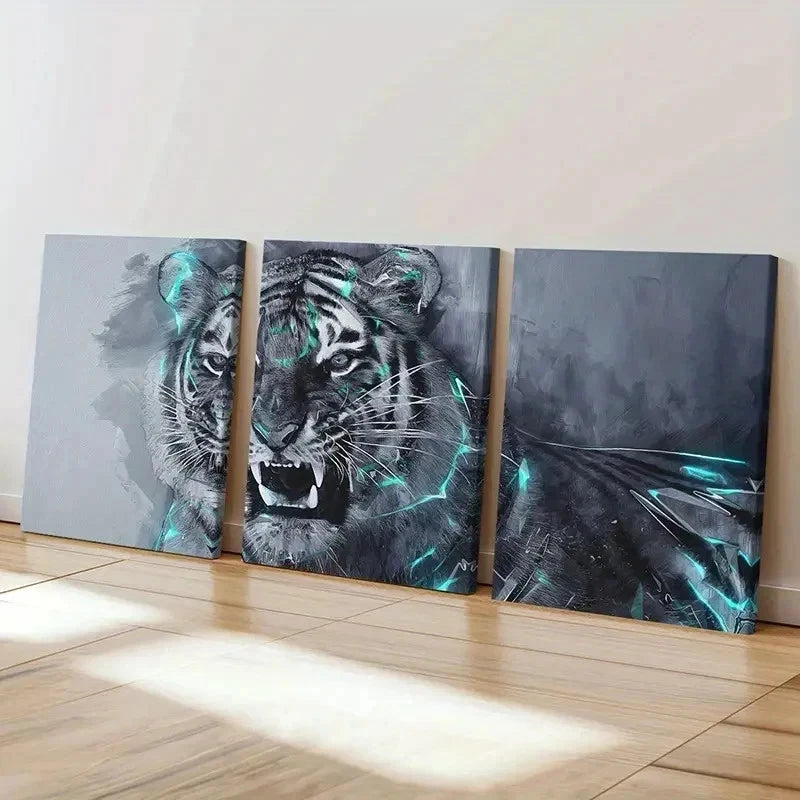 3pcs Tiger Ink Style Art Painting Wall Art Set Canvas Framed 40x60cm - High Quality Print 100% Australian Made Wall Canvas Ready to Hang