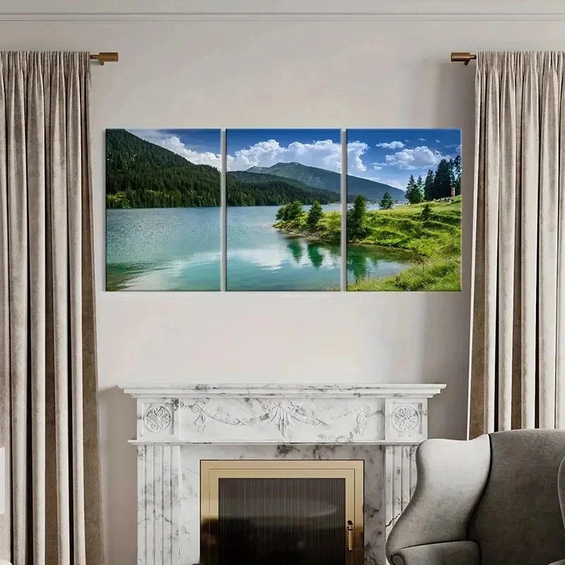 3pcs Mountains Forests Lakes Decoration Wall Art Set Canvas Framed 40x60cm - High Quality Print 100% Australian Made Wall Canvas Ready to Hang