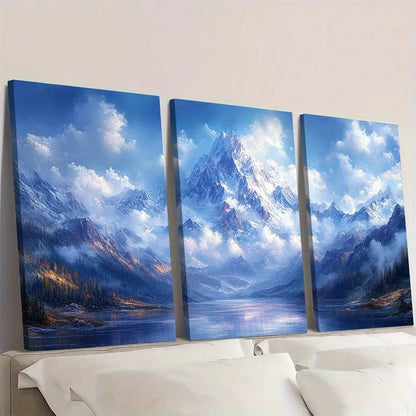 3pcs Serene Nature Scenery Featuring Snow Capped Wall Art Set Canvas Framed 60x90cm - High Quality Print 100% Australian Made Wall Canvas Ready to Hang