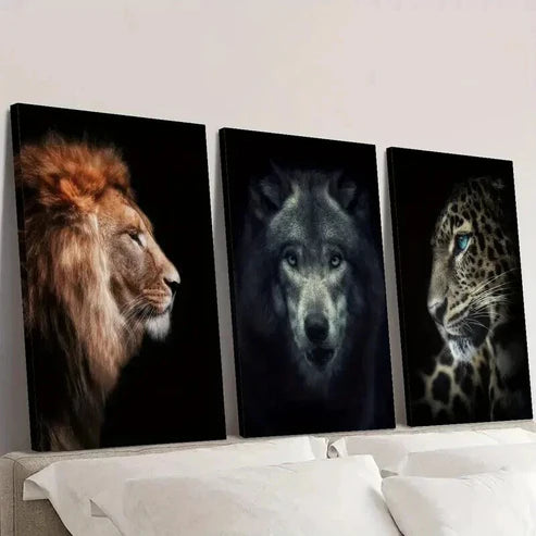 3pcs Lions Wolves and Leopards Painting Wall Art Canvas Unframed - High Quality Print 100% Australian Made Wall Canvas