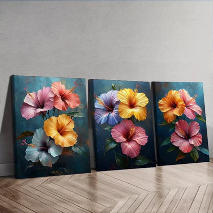 3pcs   Hibiscus Flowers Canvas Floral  Wall Art Set Canvas Framed 40x60cm - High Quality Print 100% Australian Made Wall Canvas Ready to Hang