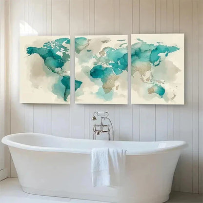 3pcs Abstract Global Map Beige Tones Perfect Wall Art Set Canvas Unframed - High Quality Print 100% Australian Made Wall Canvas