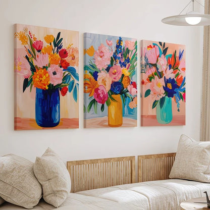 3pcs Three Vintage Floral Canvas Paintings Wall Art Set Canvas Framed 50x70cm – High Quality Print, 100% Australian Made Wall Canvas, Ready to Hang