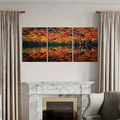 3pcs Autumn Forest Lake Nature Landscape Wall Art Set Canvas Framed 60x90cm - High Quality Print 100% Australian Made Wall Canvas Ready to Hang
