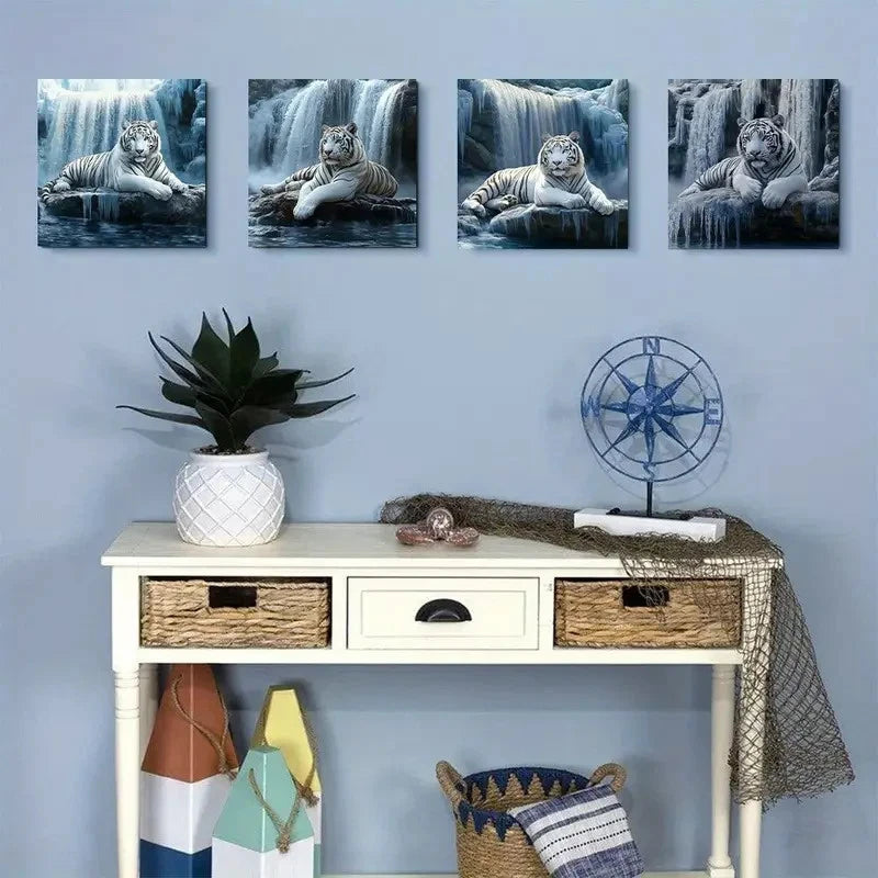 4pcsRealistic White TigersWall Art Canvas Framed