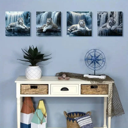 4pcsRealistic White TigersWall Art Canvas Framed