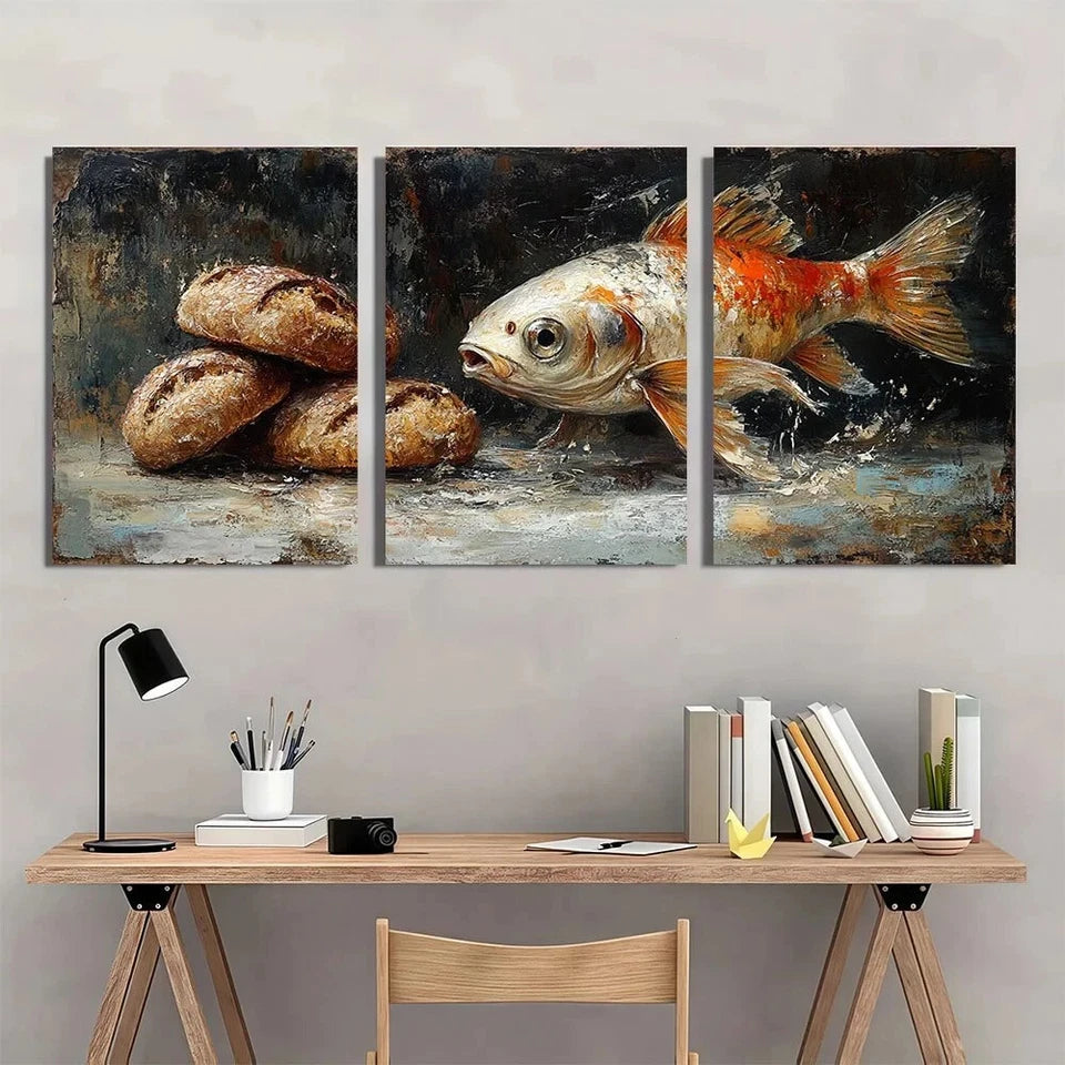 3pcs Five Breads and Two Fish Bible Verses Metal Print Ready to Hang Art