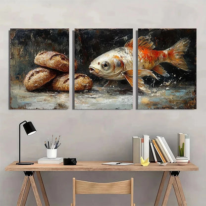 3pcs Five Breads and Two Fish Bible Verses Metal Print Ready to Hang Art