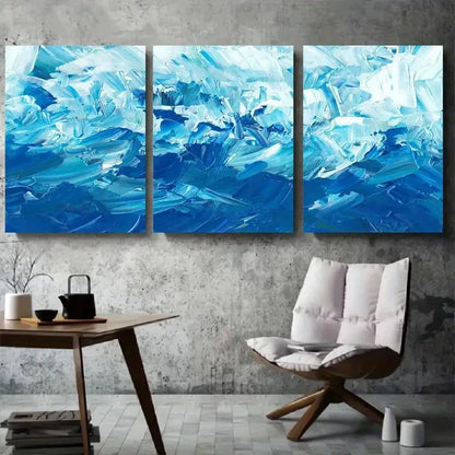 3pcs Blue & White Brushstroke Coastal Metal Print Ready to Hang Art