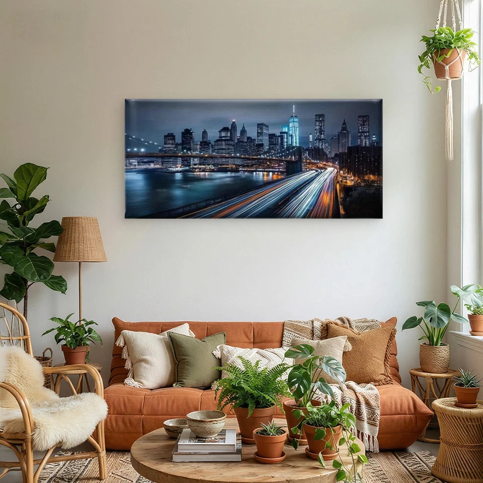 Midnight City Light Trails Wall Art Canvas Office Home Room Framed 120x60cm