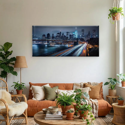 Midnight City Light Trails Wall Art Canvas Office Home Room Framed 120x60cm