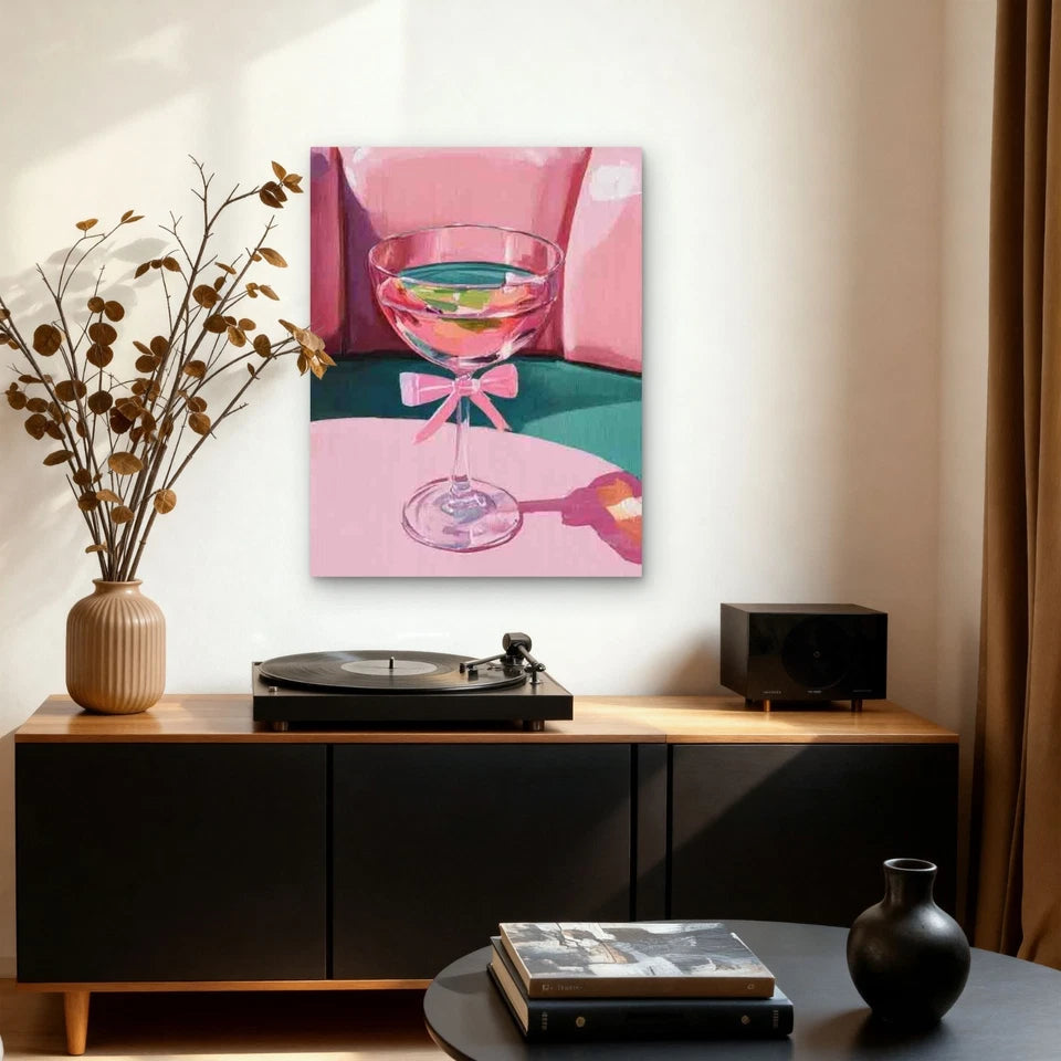 Espresso Martini with a Pink Bow 40x60cm Metal Print Ready to Hang