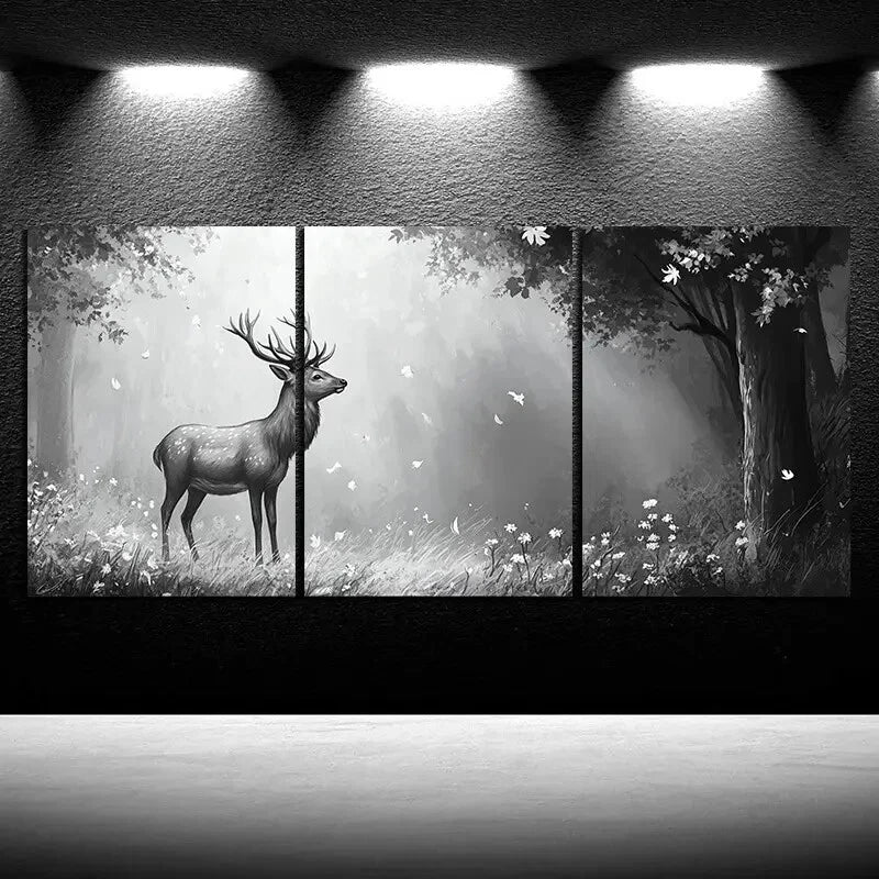 3pcs Beautiful Elk in The Forest Metal Print Ready to Hang Art