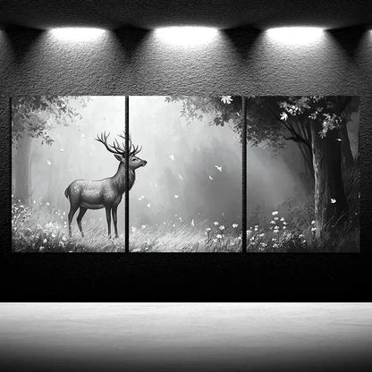 3pcs Beautiful Elk in The Forest Metal Print Ready to Hang Art