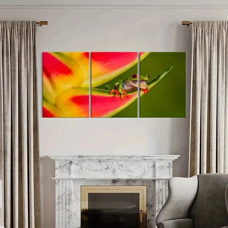 3pcs Tree Frog Lying On Flower Petal Wall Art Set Canvas Framed 40x60cm - High Quality Print 100% Australian Made Wall Canvas Ready to Hang