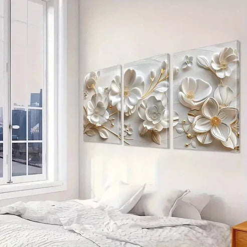 3pcs Floral Art Decorative White Flowers  Art Set Canvas Unframed - High Quality Print 100% Australian Made Wall Canvas